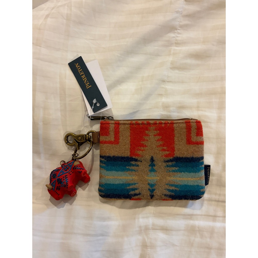 NWT Pendelton Coin ID Wallet Pouch Purse Zipper Buffalo Keychain Aztec Western